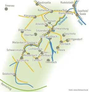 Karte des Schwarzatals mit Bechstedt und den umliegenden Orten