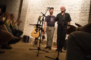 Konzert mit Lesung/ Juni 2015: mit Erich Schmeckenbecher („Zupfgeigenhansel”) und Steffen Mensching (Autor und Intendant des Theaters Rudolstadt)